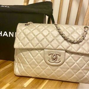 Chanel Maxi Single Flap Bag Vintage Chanel Handbag Chanel Metallic Bag Chanel